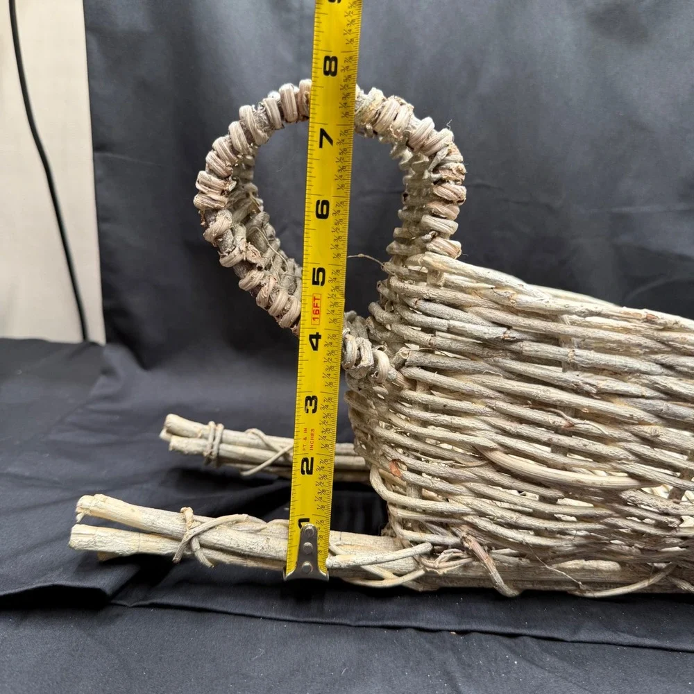 Rustic Wicker Sleigh Basket Christmas Decor Weathered Gray Twig Centerpiece 17in